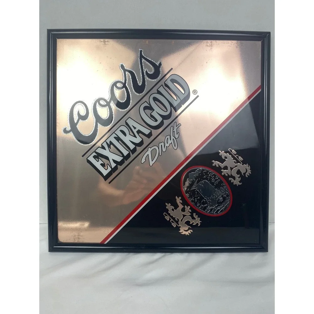 Coors Extra Gold Draft Bar Mirror 16x16 Gold Black Acryl Etch Sign 1993 Vintage